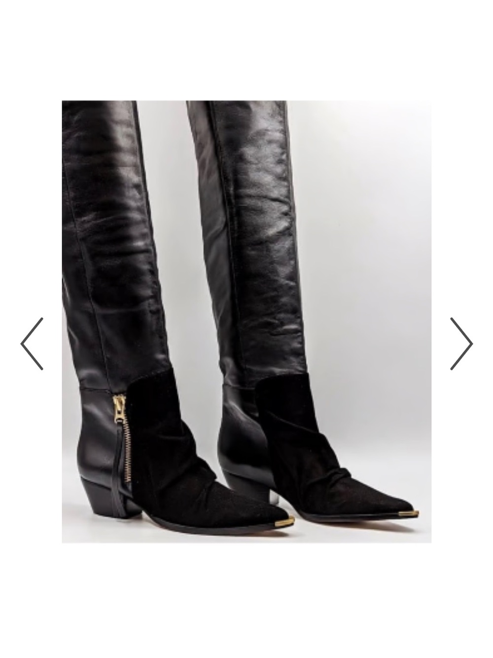SCHUTZ Black Leather and Suede Over-the-Knee Boots with Gold-Toe